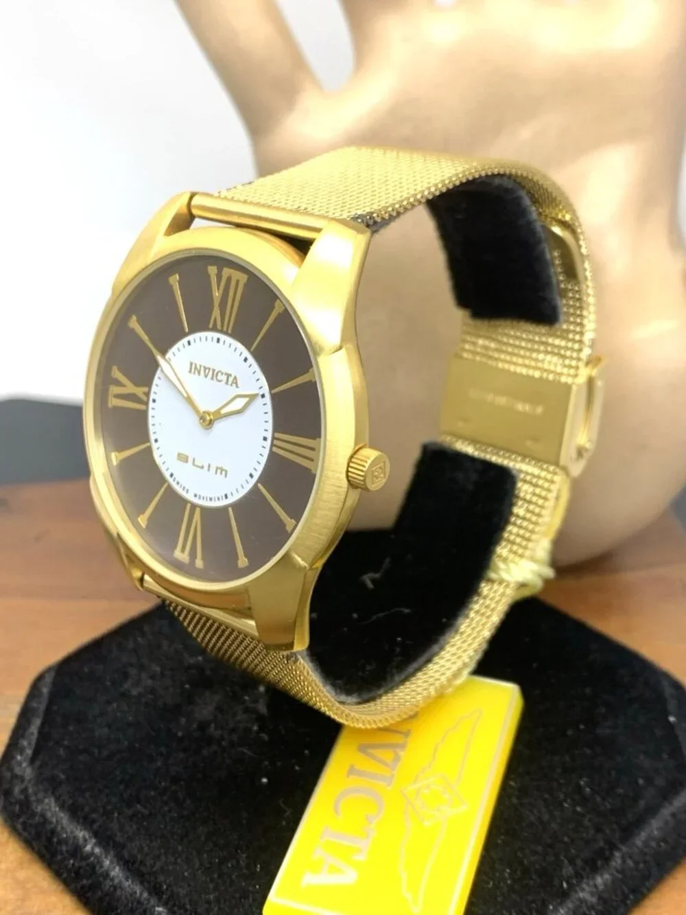 Invicta Men's Watch 5335 Slim Quartz Brown Dial Gold Mesh Stainless Steel 40mm